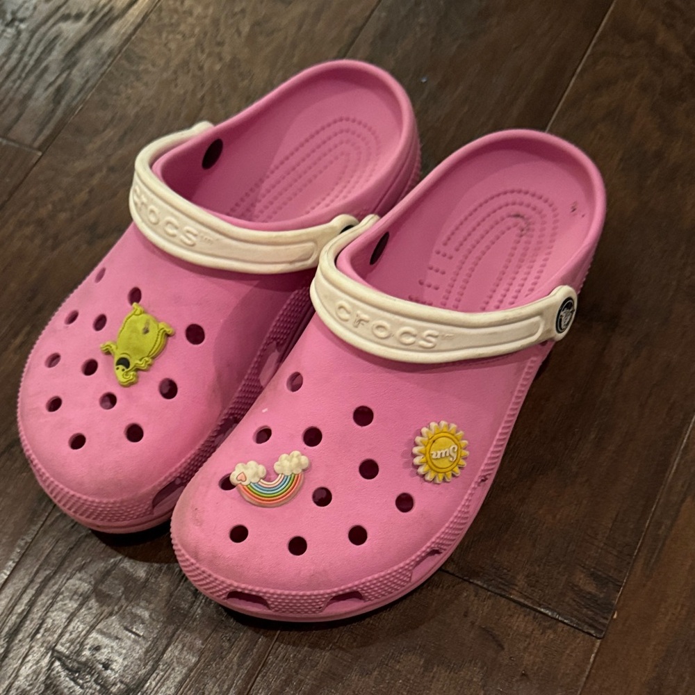 CROCS Kids Bright Pink Clog Sandals with Cream Strap